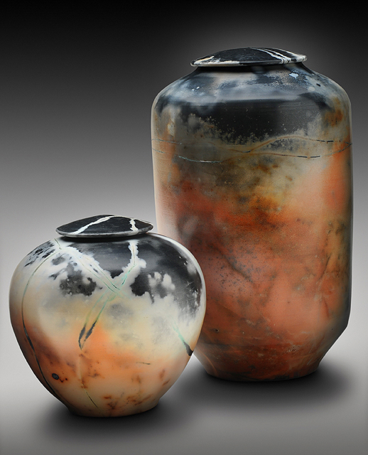 Two Urns.  Saggar Fired